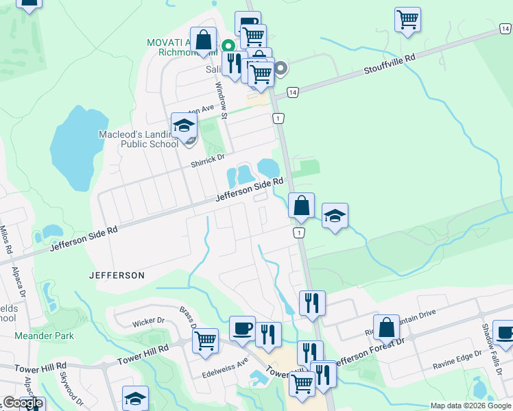 map of restaurants, bars, coffee shops, grocery stores, and more near 27 Bancroft Lane in Richmond Hill