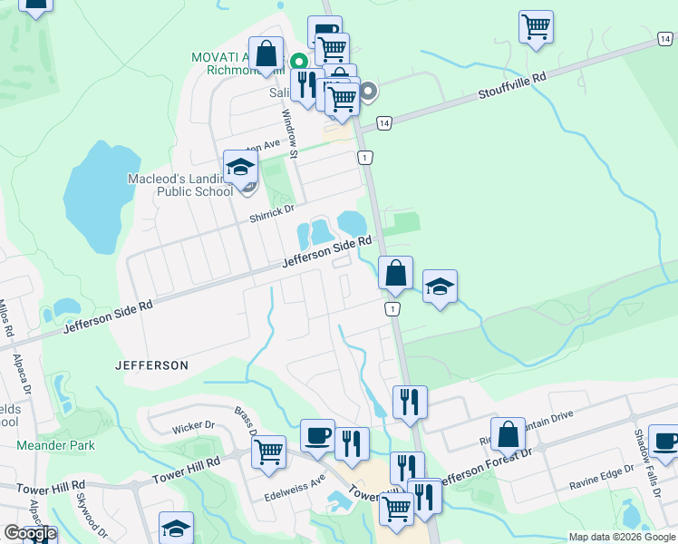 map of restaurants, bars, coffee shops, grocery stores, and more near 23 Bancroft Lane in Richmond Hill