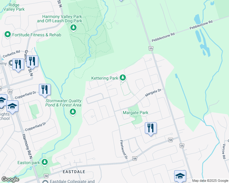 map of restaurants, bars, coffee shops, grocery stores, and more near 1198 Wadebridge Crescent in Oshawa