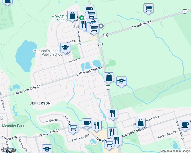 map of restaurants, bars, coffee shops, grocery stores, and more near 39 Jefferson Side Road in Richmond Hill