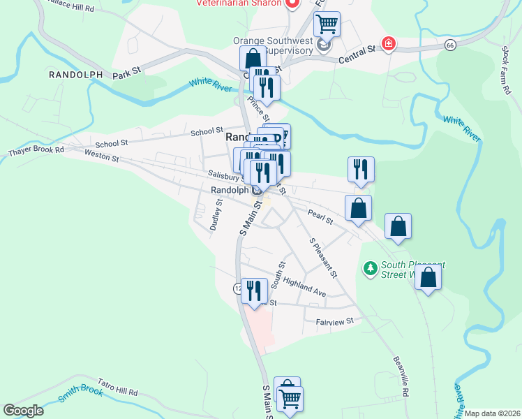 map of restaurants, bars, coffee shops, grocery stores, and more near 49 Emerson Terrace in Randolph