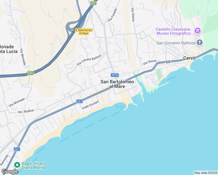 map of restaurants, bars, coffee shops, grocery stores, and more near 32 Via Aurelia in Laigueglia