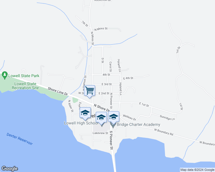 map of restaurants, bars, coffee shops, grocery stores, and more near 172 East 3rd Street in Lowell