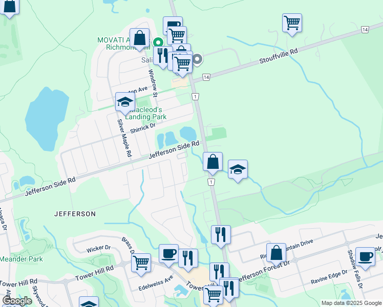 map of restaurants, bars, coffee shops, grocery stores, and more near 39 Jefferson Side Road in Richmond Hill