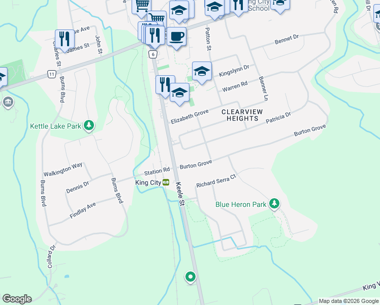 map of restaurants, bars, coffee shops, grocery stores, and more near in King City