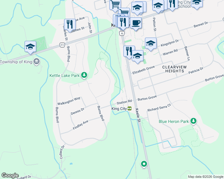 map of restaurants, bars, coffee shops, grocery stores, and more near 25 Hogan Court in King City