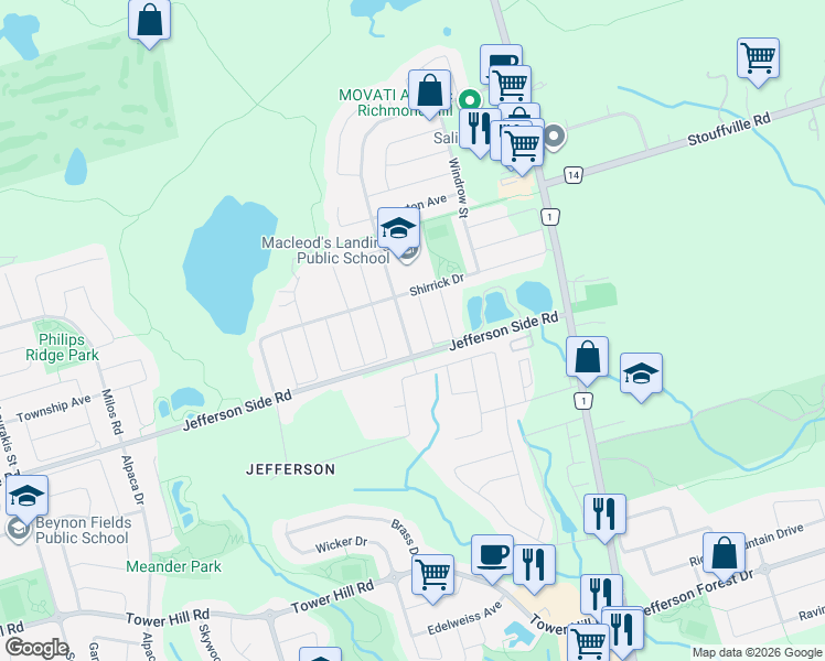 map of restaurants, bars, coffee shops, grocery stores, and more near 26 Albright Crescent in Richmond Hill