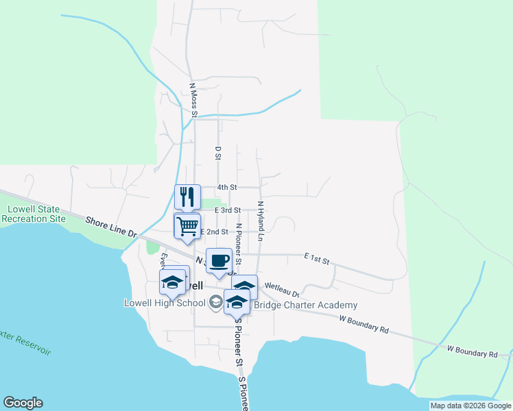 map of restaurants, bars, coffee shops, grocery stores, and more near 287 East 3rd Street in Lowell