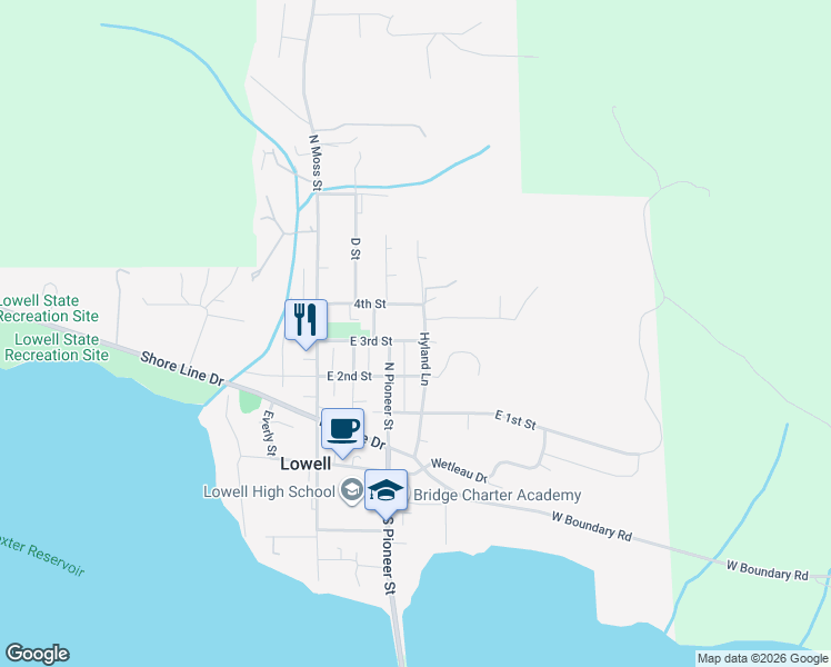 map of restaurants, bars, coffee shops, grocery stores, and more near 287 East 3rd Street in Lowell
