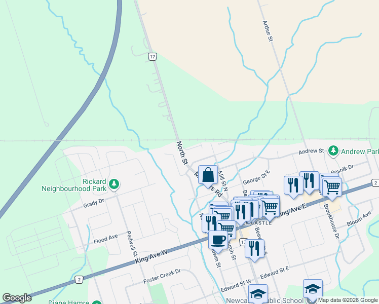 map of restaurants, bars, coffee shops, grocery stores, and more near 23 Marret Lane in Clarington