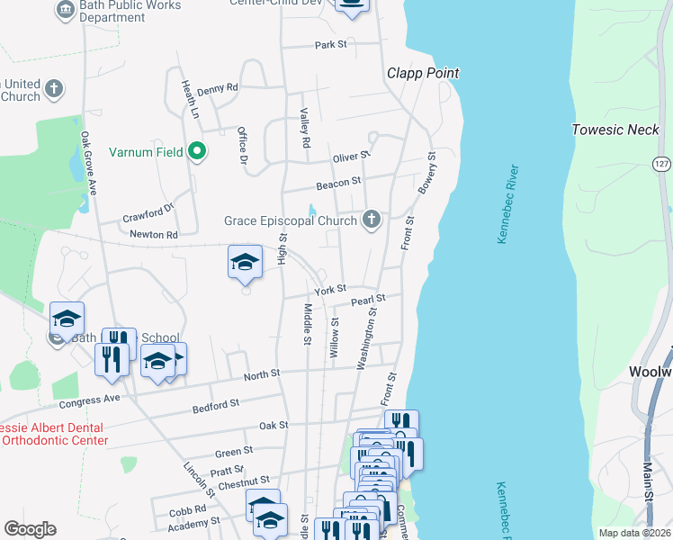 map of restaurants, bars, coffee shops, grocery stores, and more near 32 York Street in Bath