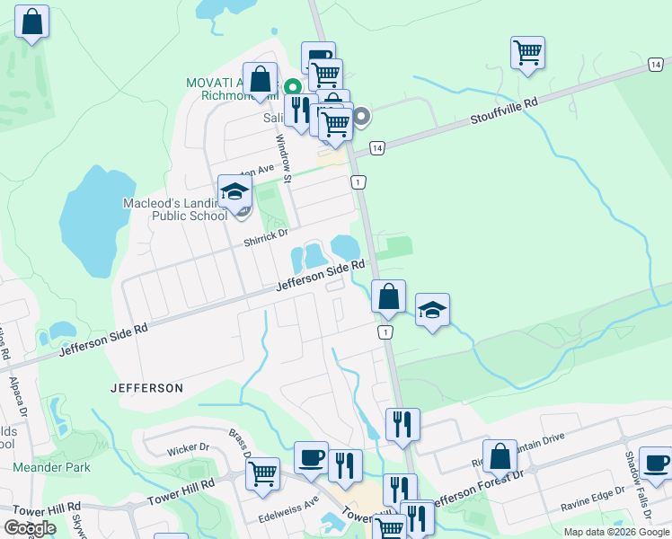 map of restaurants, bars, coffee shops, grocery stores, and more near 51 Jefferson Side Road in Richmond Hill
