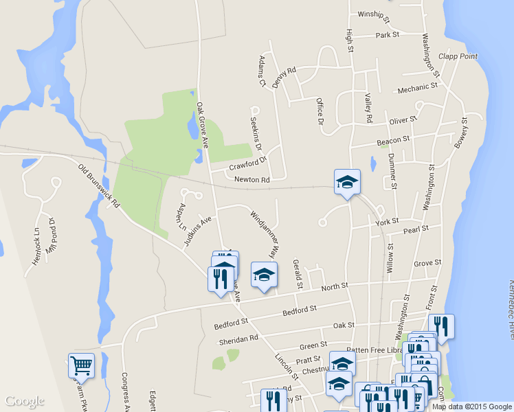 map of restaurants, bars, coffee shops, grocery stores, and more near 12 Windjammer Way in Bath