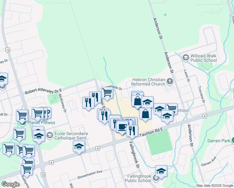 map of restaurants, bars, coffee shops, grocery stores, and more near in Whitby