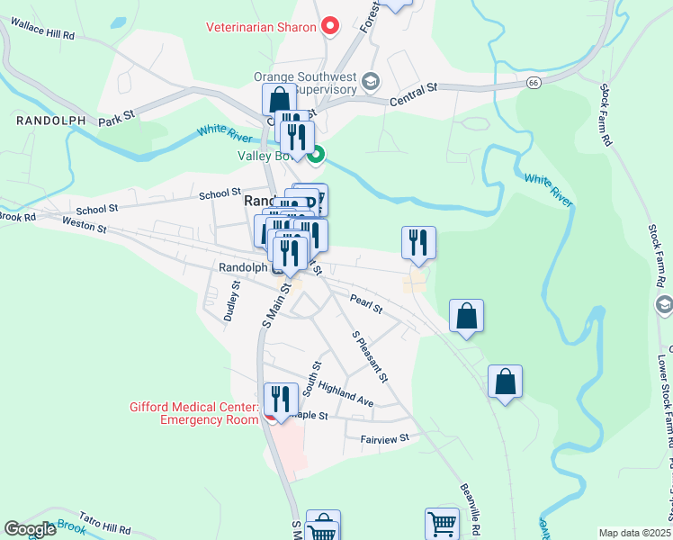 map of restaurants, bars, coffee shops, grocery stores, and more near 3 Randolph Avenue in Randolph