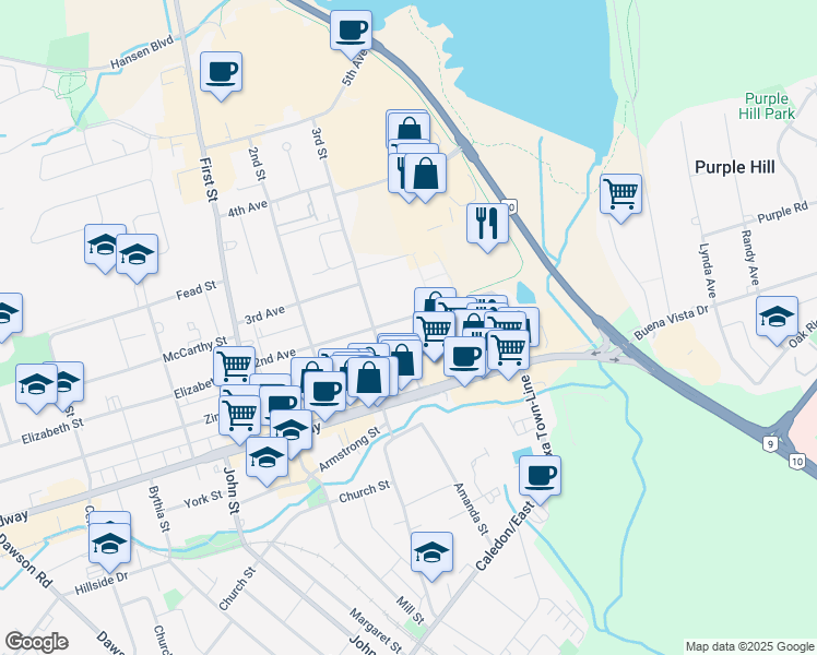 map of restaurants, bars, coffee shops, grocery stores, and more near in Orangeville