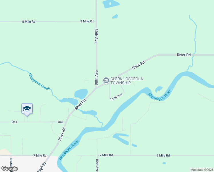 map of restaurants, bars, coffee shops, grocery stores, and more near 7794 Lynn Drive in Evart