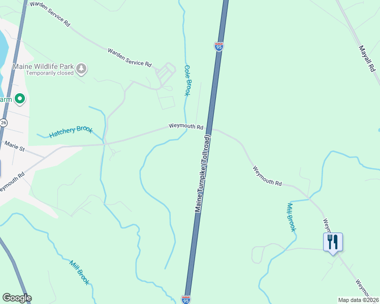 map of restaurants, bars, coffee shops, grocery stores, and more near Maine Turnpike in Gray