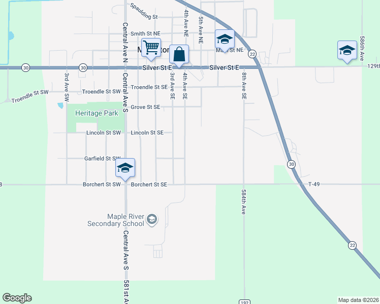 map of restaurants, bars, coffee shops, grocery stores, and more near 411 4th Avenue Southeast in Mapleton
