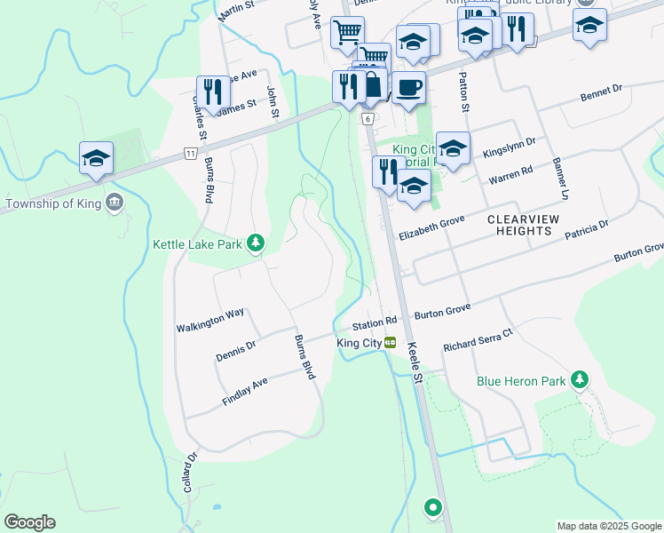 map of restaurants, bars, coffee shops, grocery stores, and more near 36 Hogan Court in King City