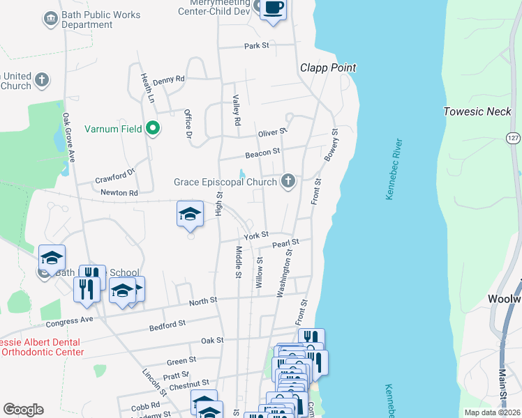 map of restaurants, bars, coffee shops, grocery stores, and more near 39 Dummer Street in Bath