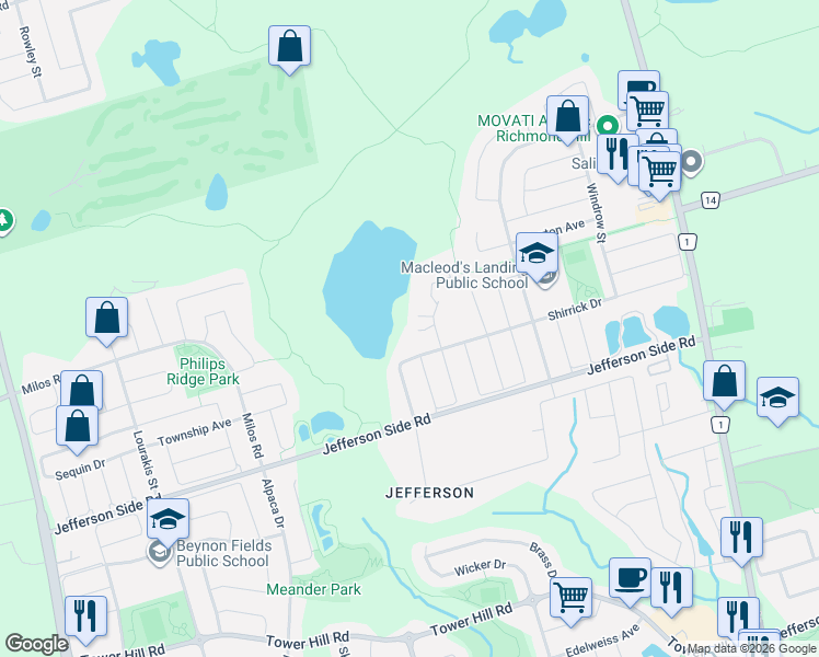map of restaurants, bars, coffee shops, grocery stores, and more near 8 Macleod Estate Court in Richmond Hill
