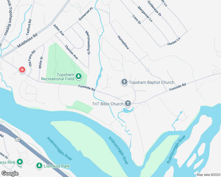 map of restaurants, bars, coffee shops, grocery stores, and more near 9 Lady Slipper Lane in Topsham