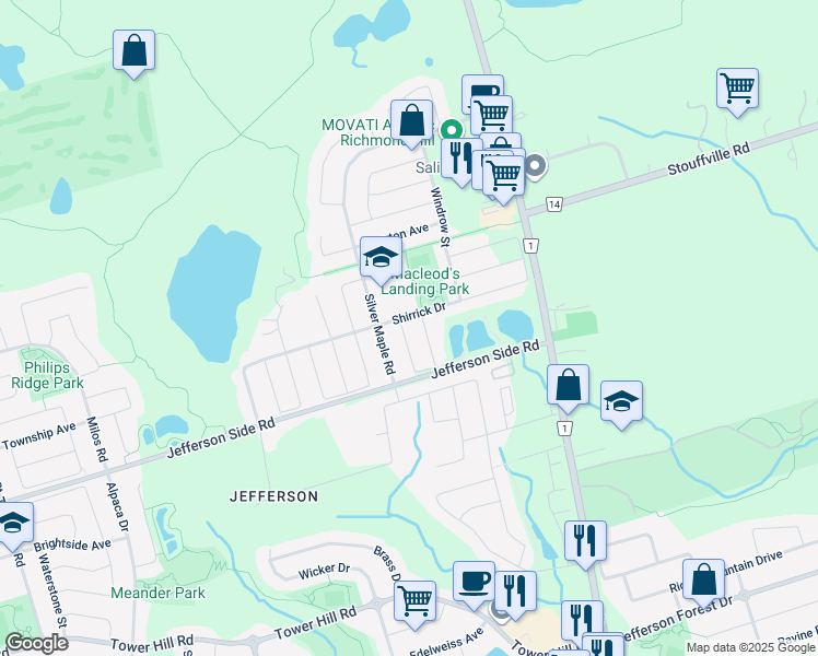 map of restaurants, bars, coffee shops, grocery stores, and more near 3 Albright Crescent in Richmond Hill