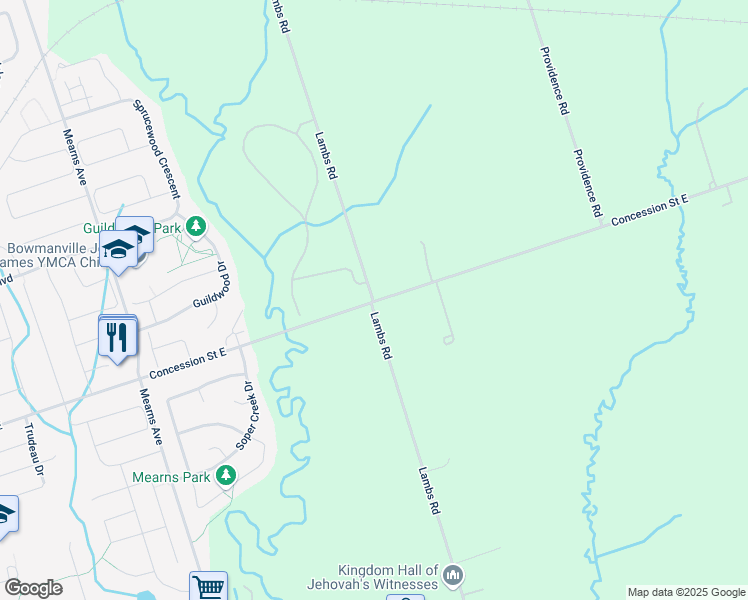 map of restaurants, bars, coffee shops, grocery stores, and more near 2876 Concession Street East in Clarington