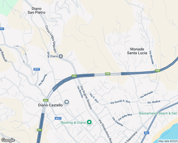 map of restaurants, bars, coffee shops, grocery stores, and more near Regione Chioso in Imperia