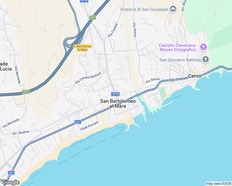 map of restaurants, bars, coffee shops, grocery stores, and more near 157 Via Roma in San Bartolomeo al Mare