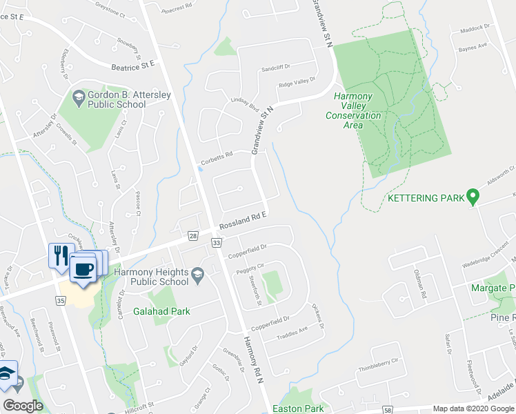 map of restaurants, bars, coffee shops, grocery stores, and more near 895 Ripley Crescent in Oshawa