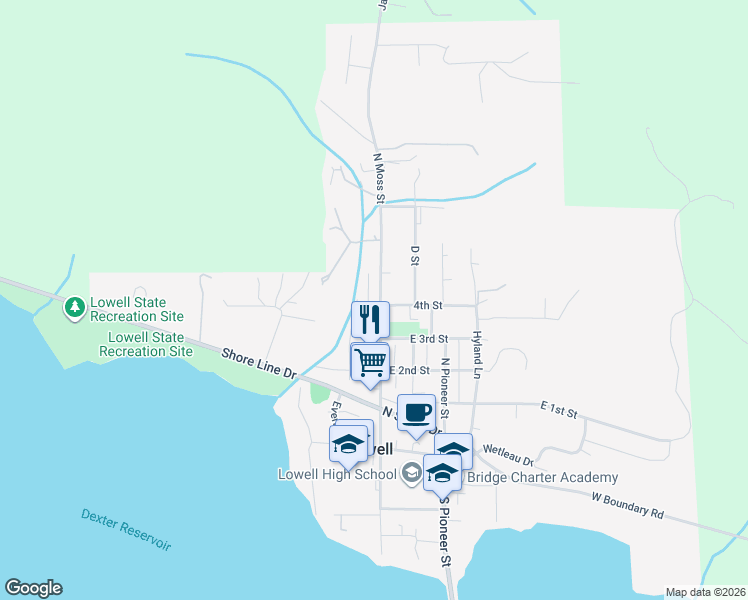 map of restaurants, bars, coffee shops, grocery stores, and more near 13 4th Street in Lowell