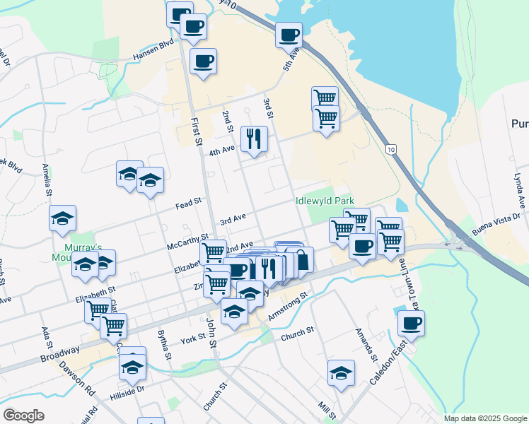 map of restaurants, bars, coffee shops, grocery stores, and more near in Orangeville