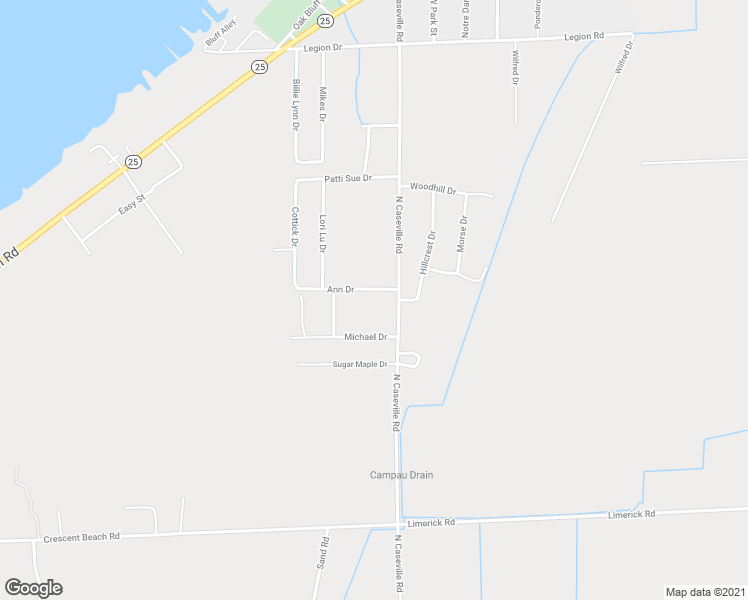 map of restaurants, bars, coffee shops, grocery stores, and more near 7145 Ann Road in Caseville