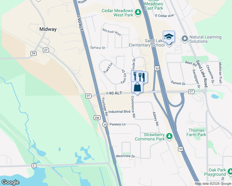 map of restaurants, bars, coffee shops, grocery stores, and more near County Road OT in Onalaska