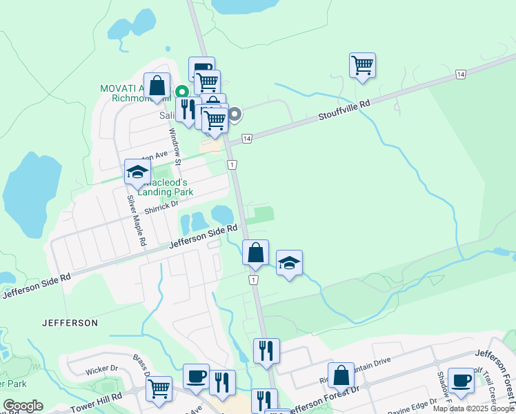 map of restaurants, bars, coffee shops, grocery stores, and more near in Richmond Hill