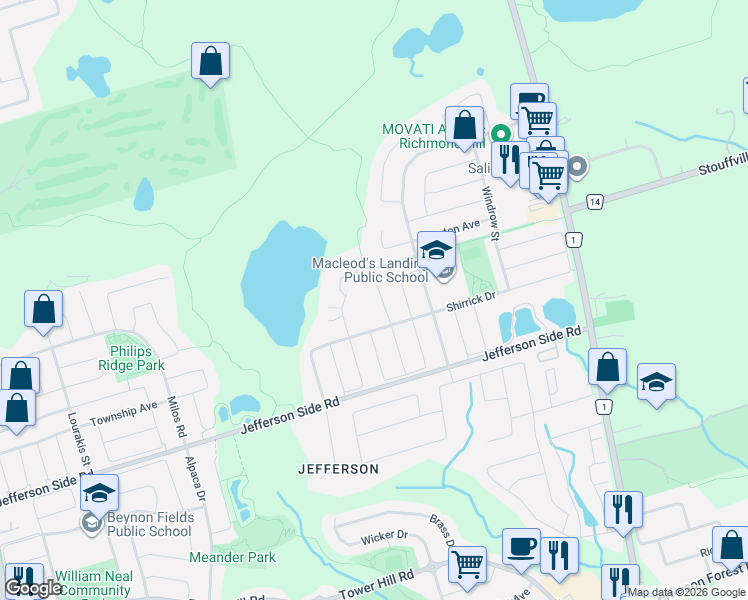 map of restaurants, bars, coffee shops, grocery stores, and more near in Richmond Hill