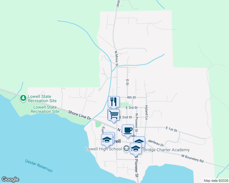 map of restaurants, bars, coffee shops, grocery stores, and more near 13 4th Street in Lowell