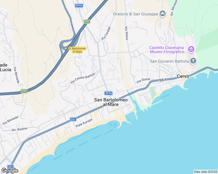 map of restaurants, bars, coffee shops, grocery stores, and more near 157 Via Roma in San Bartolomeo al Mare