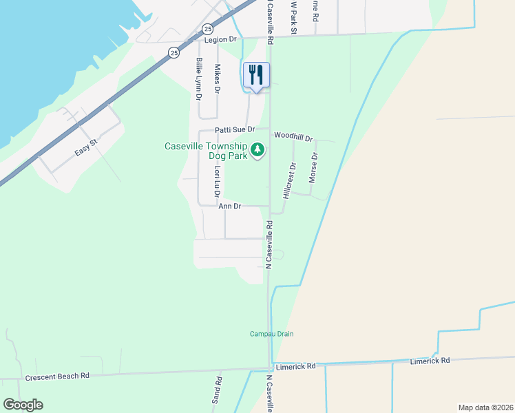 map of restaurants, bars, coffee shops, grocery stores, and more near 7145 Ann Drive in Caseville