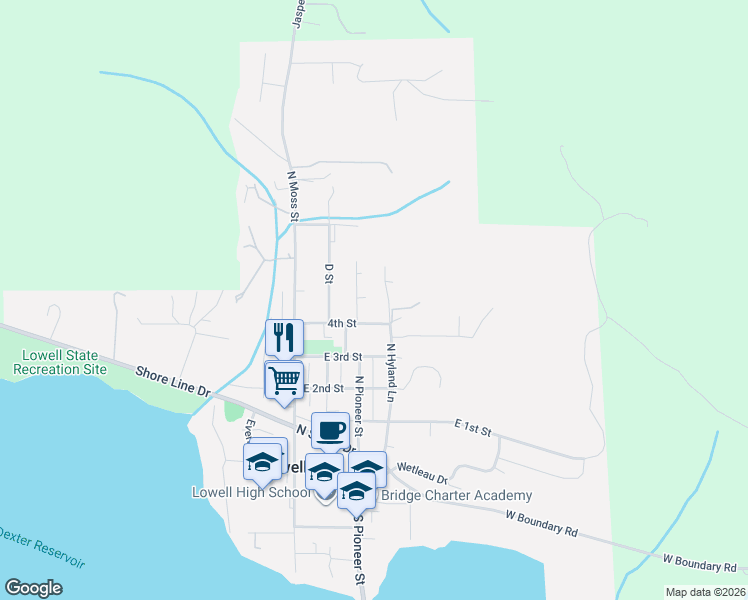 map of restaurants, bars, coffee shops, grocery stores, and more near 452 Carol Street in Lowell
