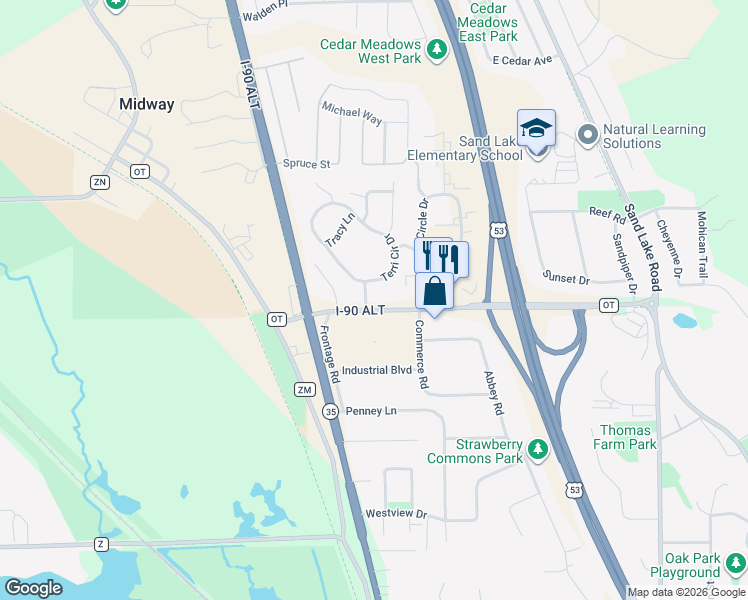 map of restaurants, bars, coffee shops, grocery stores, and more near W6846 County Road OT in Onalaska