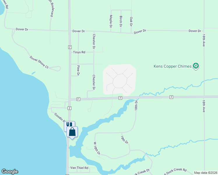 map of restaurants, bars, coffee shops, grocery stores, and more near 1868 County Highway F in Friendship
