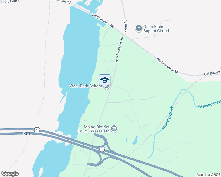 map of restaurants, bars, coffee shops, grocery stores, and more near 126 New Meadows Road in West Bath