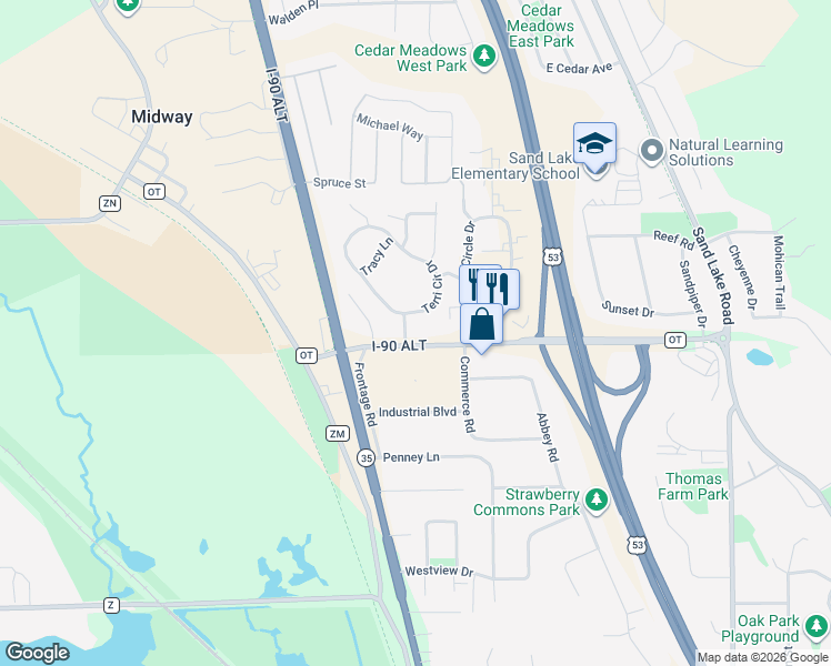 map of restaurants, bars, coffee shops, grocery stores, and more near W6846 County Road OT in Onalaska