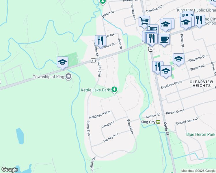 map of restaurants, bars, coffee shops, grocery stores, and more near 131 Robert Berry Crescent in King City