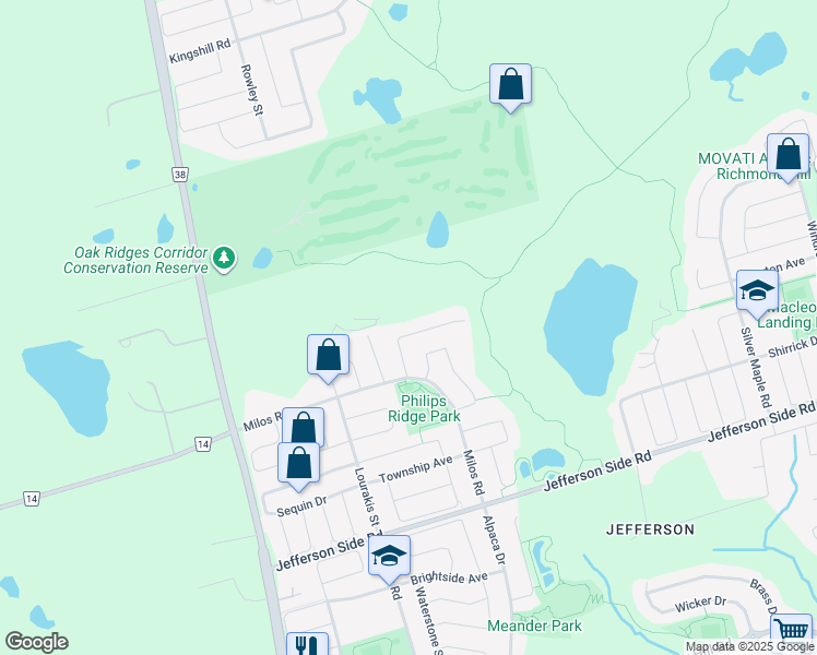 map of restaurants, bars, coffee shops, grocery stores, and more near 26 Philips Lake Court in Richmond Hill
