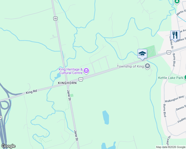 map of restaurants, bars, coffee shops, grocery stores, and more near 2890 York Regional Road 11 in King City