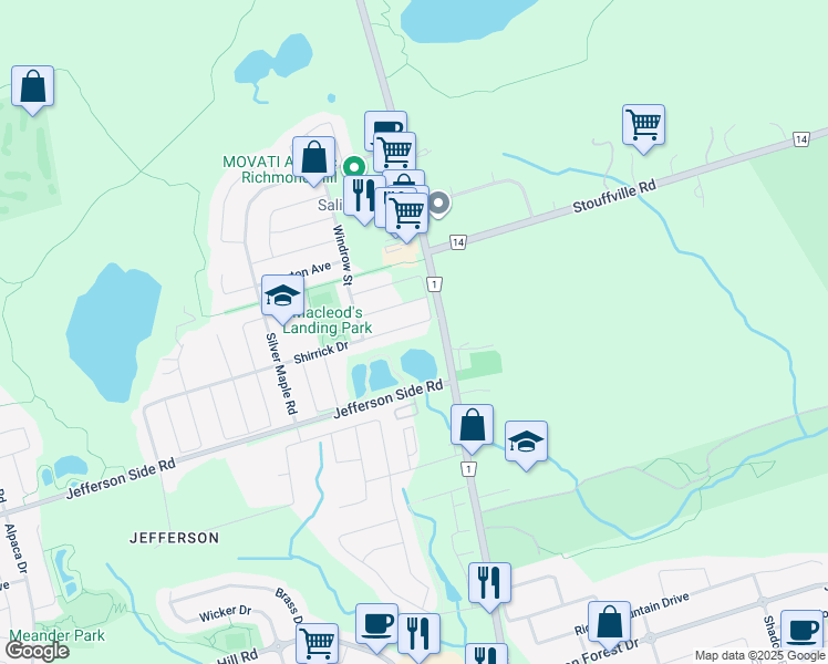 map of restaurants, bars, coffee shops, grocery stores, and more near in Richmond Hill